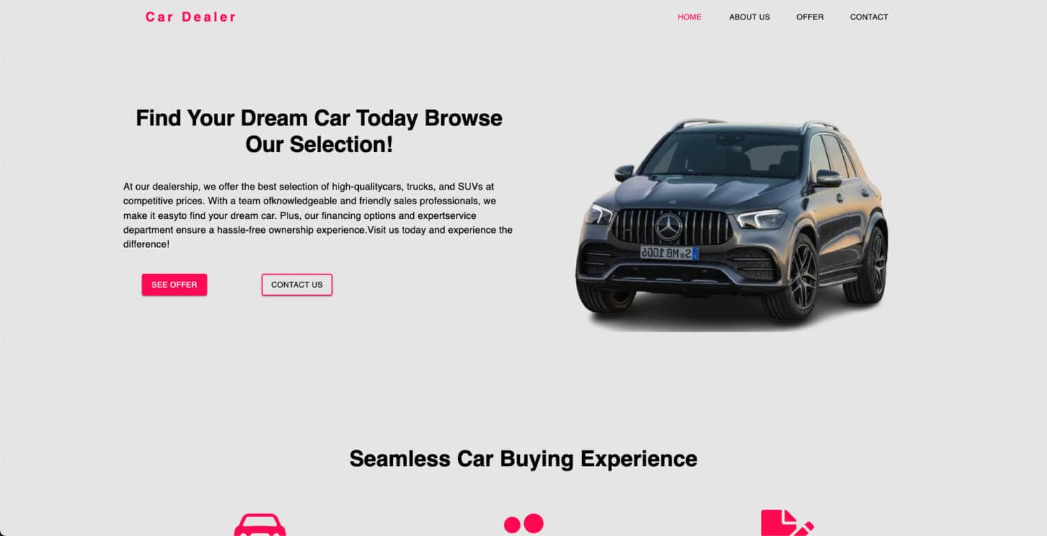 Screenshot from Car Dealer desktop website