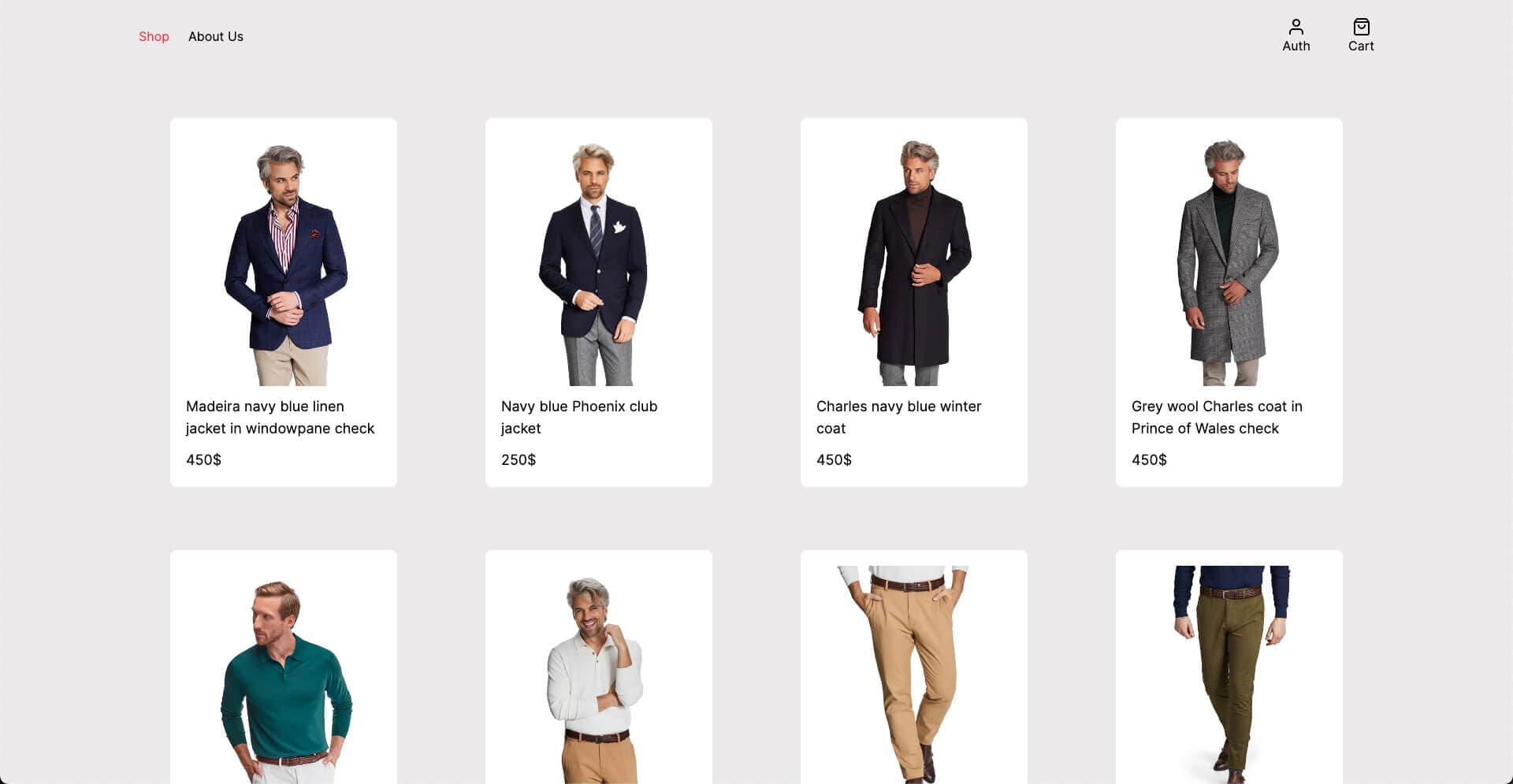 Screenshot from Clothify desktop website